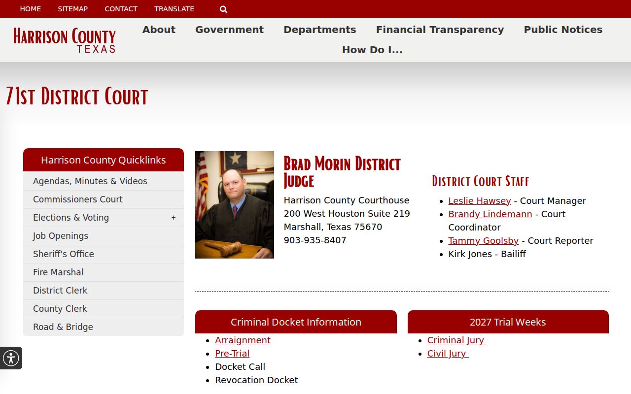 Harrison County 71st District Court criminal docket stages