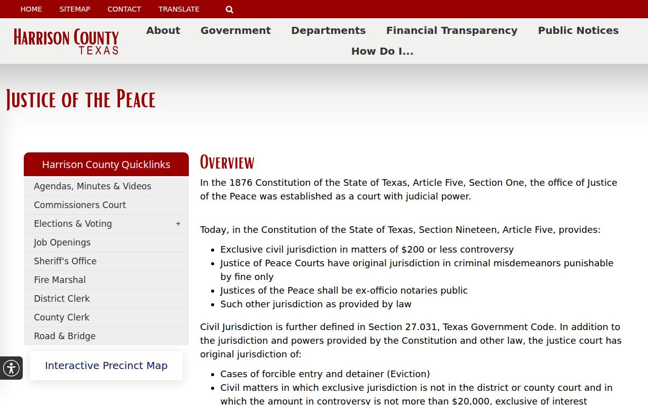 Harrison County JP overview describing justice court and magistrate functions