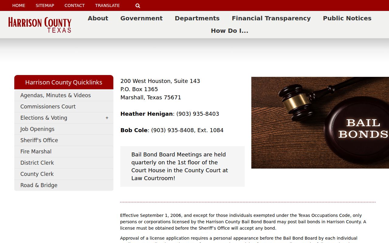 Harrison County Bail Bond Board information about licensed bondsmen