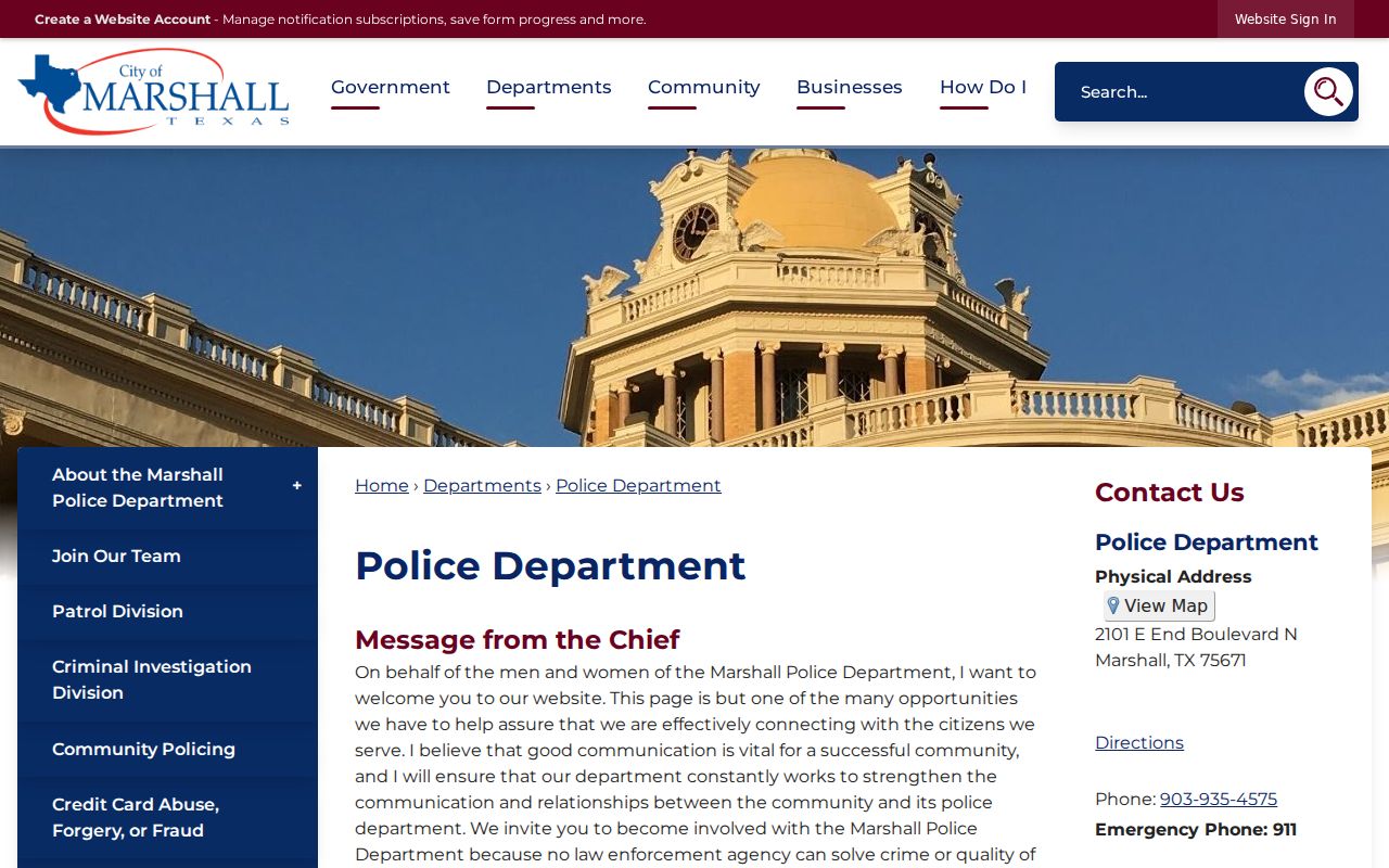 Marshall Police Department contact information