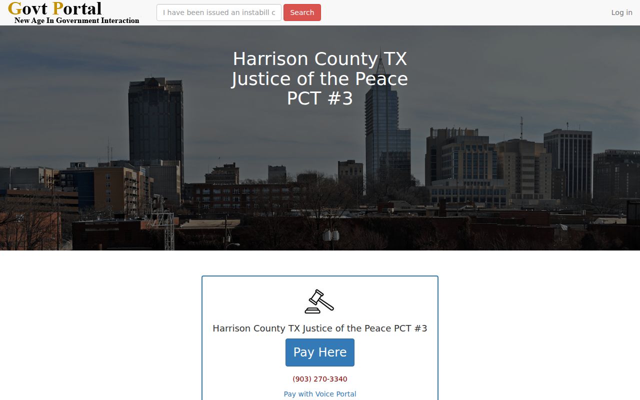 Harrison County JP3 payment portal landing screen