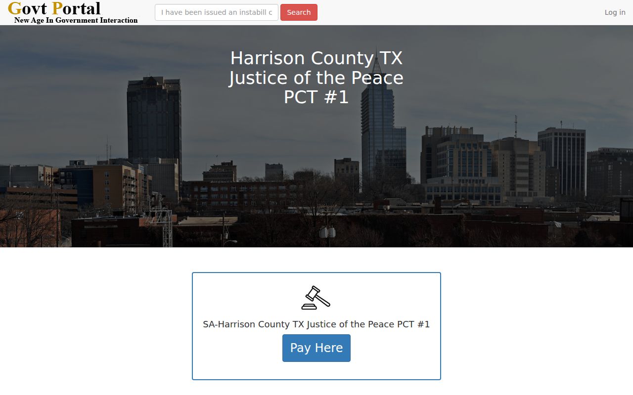 Harrison County JP1 payment portal landing page